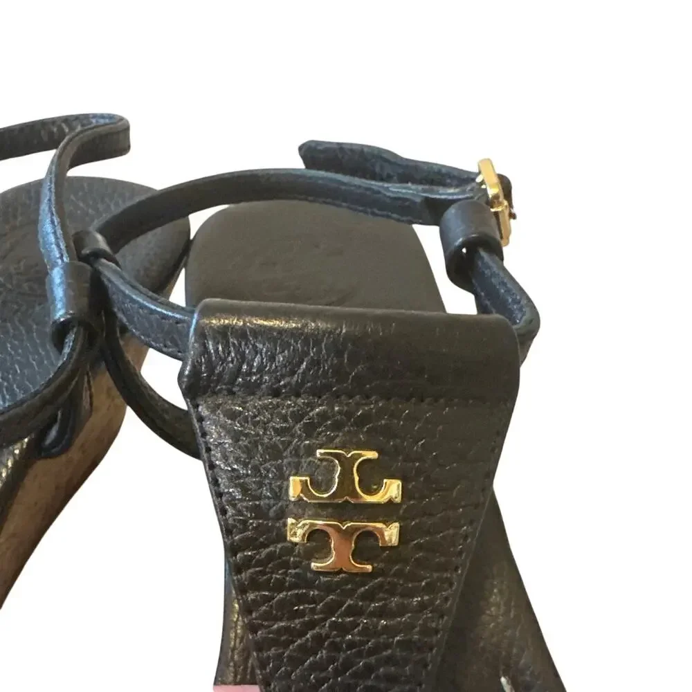 Tory Burch‎ Pauline Demi Cork Wedge Sandals Black 8.5